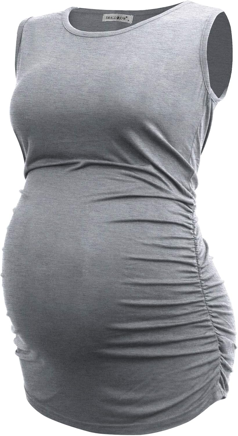 Smallshow Women's Maternity Tank Tops Sleeveless Ruched Pregnancy Clothes 3-Pack at  Women’s Clothing store