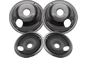 COZZIVITA WB31M19 and WB31M20 GE Drip Pans for Electric Stove, 10% Energy Save by Enamel Spraying Prevent Bending and Rust -Includes a Set of 4 Black Stove Drip Pans(2 * 6+2 * 8)