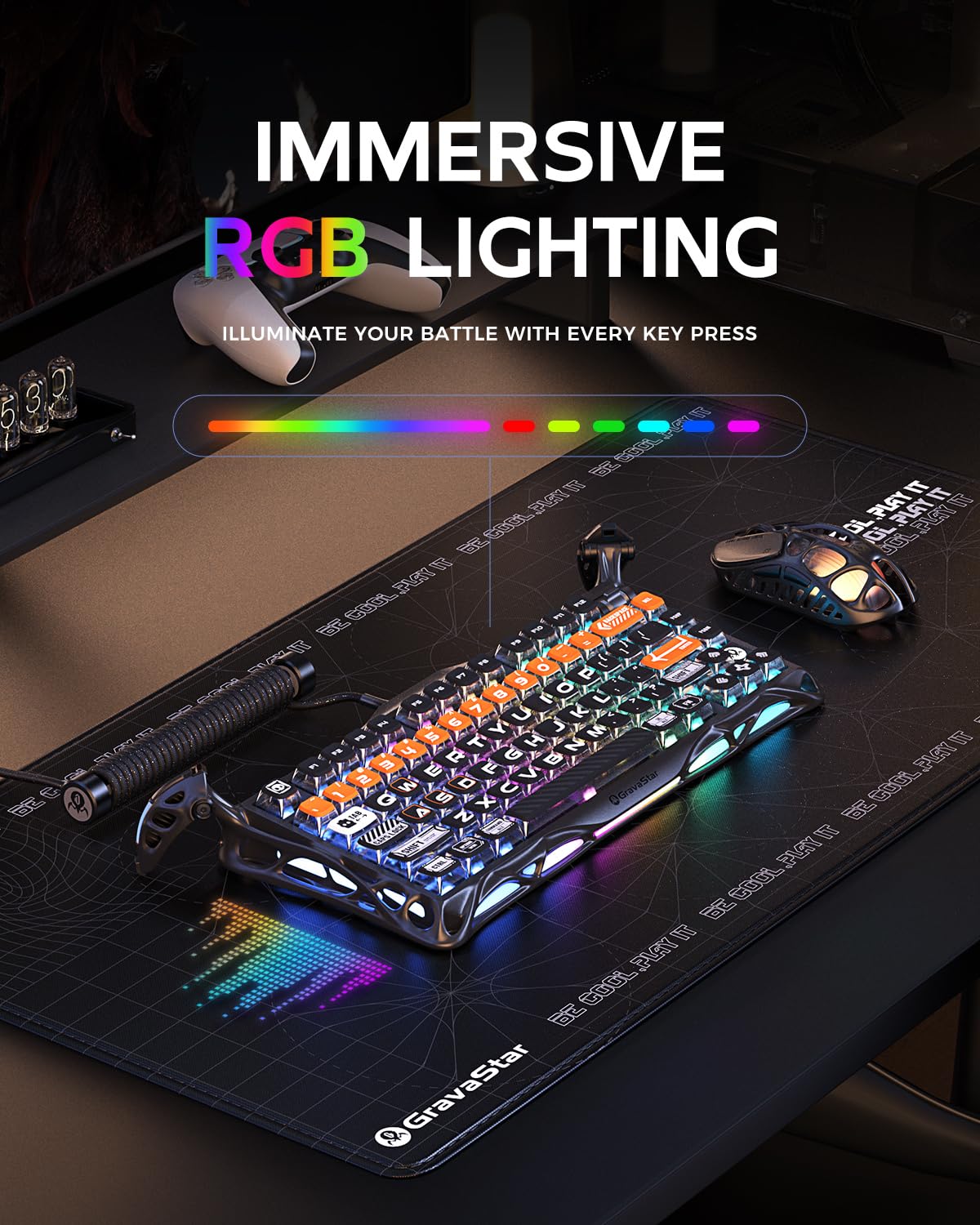 GravaStar Mercury K1 Pro Wireless Mechanical Gaming Keyboard, 75% Layout RGB Custom Keyboard, Aluminum Alloy Matte Black Frame with Phoenix-Inspired Keycaps, Hot-Swappable Linear Switches – CyberFlare