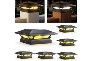 SIEDiNLAR 4x4 Solar Post Cap Lights 16 LEDs 2 Modes 3.5x3.5 4x4 Wooden Vinyl Post Light Waterproof Outdoor for Deck Fence Patio Garden Decor, Warm/Cool White (6 Pack, Black)
