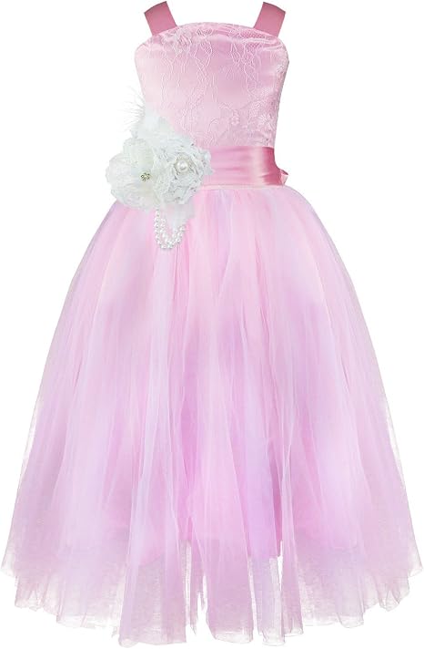 YiZYiF Robe Soirée Fille - Cérémonie Mariage Demoiselle D'Honneur - Broche Noeud Papillon - 2 à 14 Ans