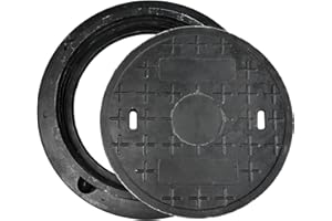 Natotela Round 12in Manhole Cover and Frame,10.4in Clear Opening Size,FRP Recessed Solid Top Cover, Replacement Septic Tank Cover and Base for yard,Reinforced Sewage Basin Cover(overall size 16in)
