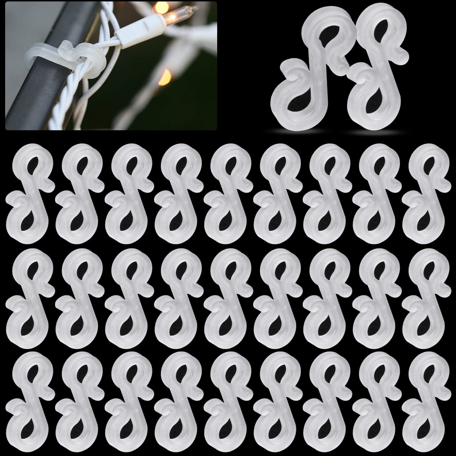 Weysoo Gutter Hooks, 120 Pcs Gutter Clips for Christmas Lights, Reusable Gutter Hooks for Outdoor Lights, Plastic Gutter Light Clips for Xmas Icicle Fairy String Lights Decoration(Translucent)