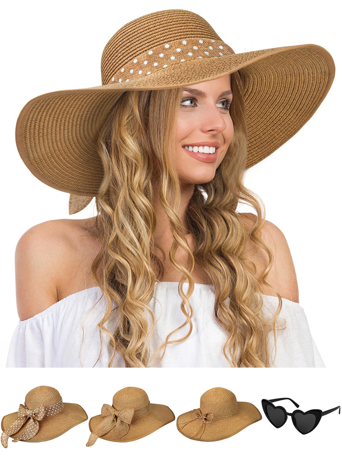 CLOTHERA Women's Floppy Straw Beach Hat - Medium Brim, Pink With Black Ribbon, Foldable For Sun Protection