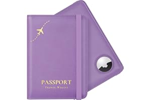 Stouchi AirTag Passport Holder, Anti-Lost Passport Holder with Airtag Slot, Passport Wallet Cover with RFID Blocking, Leather Passport Case Travel Accessories for Women, Purple