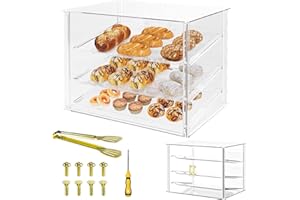 CITYJOY 3-Tier Commercial Bakery Display Case with Removable Shelves Clear Acrylic Countertop Dessert Display Cabinet for Donuts, Cakes, Pastries