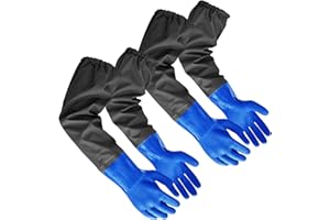 2Pair PVC Chemical Resistant Long Rubber Gloves Elbow Length,Heavy Duty Waterproof Gloves For Dishwashing Cleaning Chemical P
