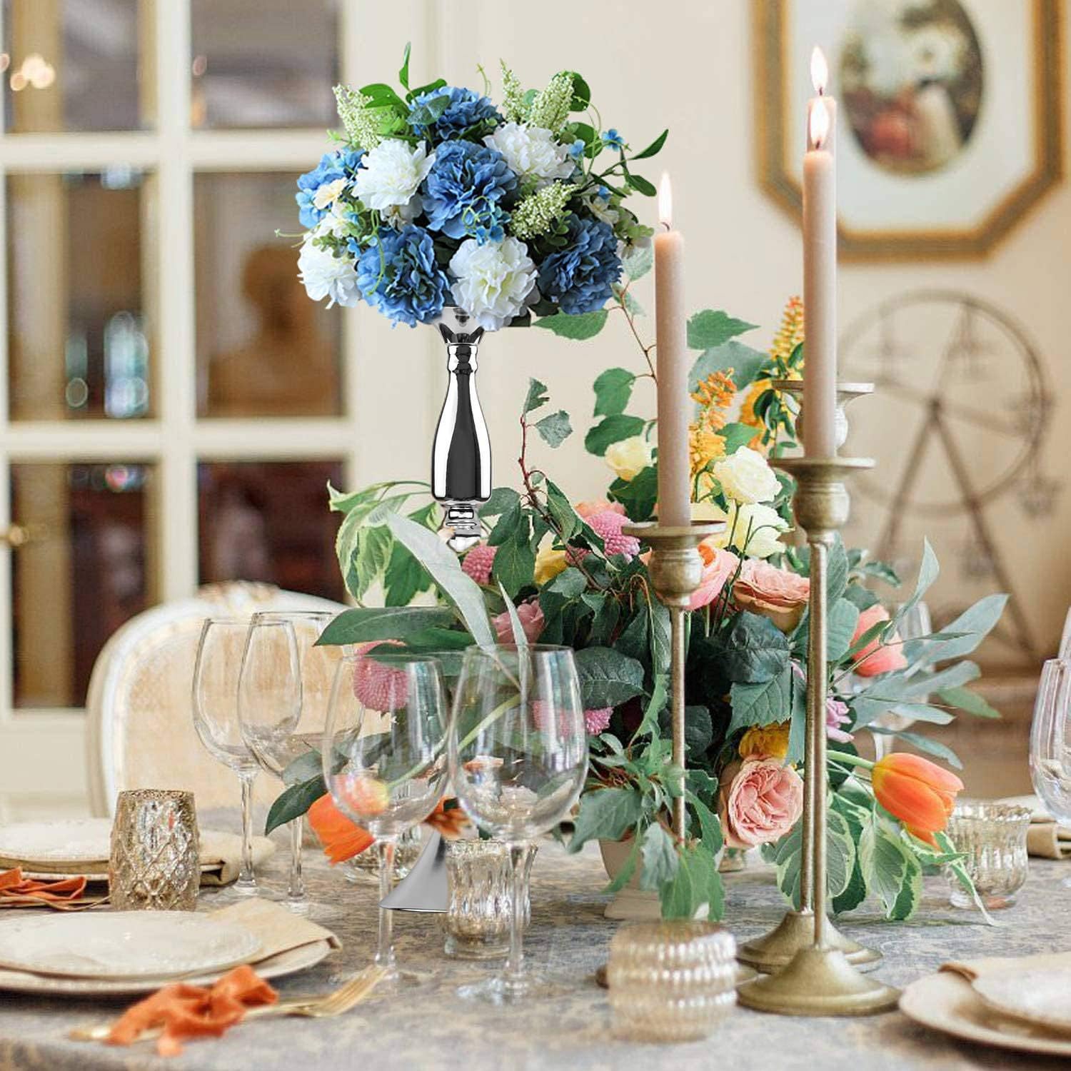 Tosnail 2 Pack 19.5" Tall Silver Candelabra Candle Holder Vase for Wedding Flowers Bouquet, Centerpiece: Home & Kitchen