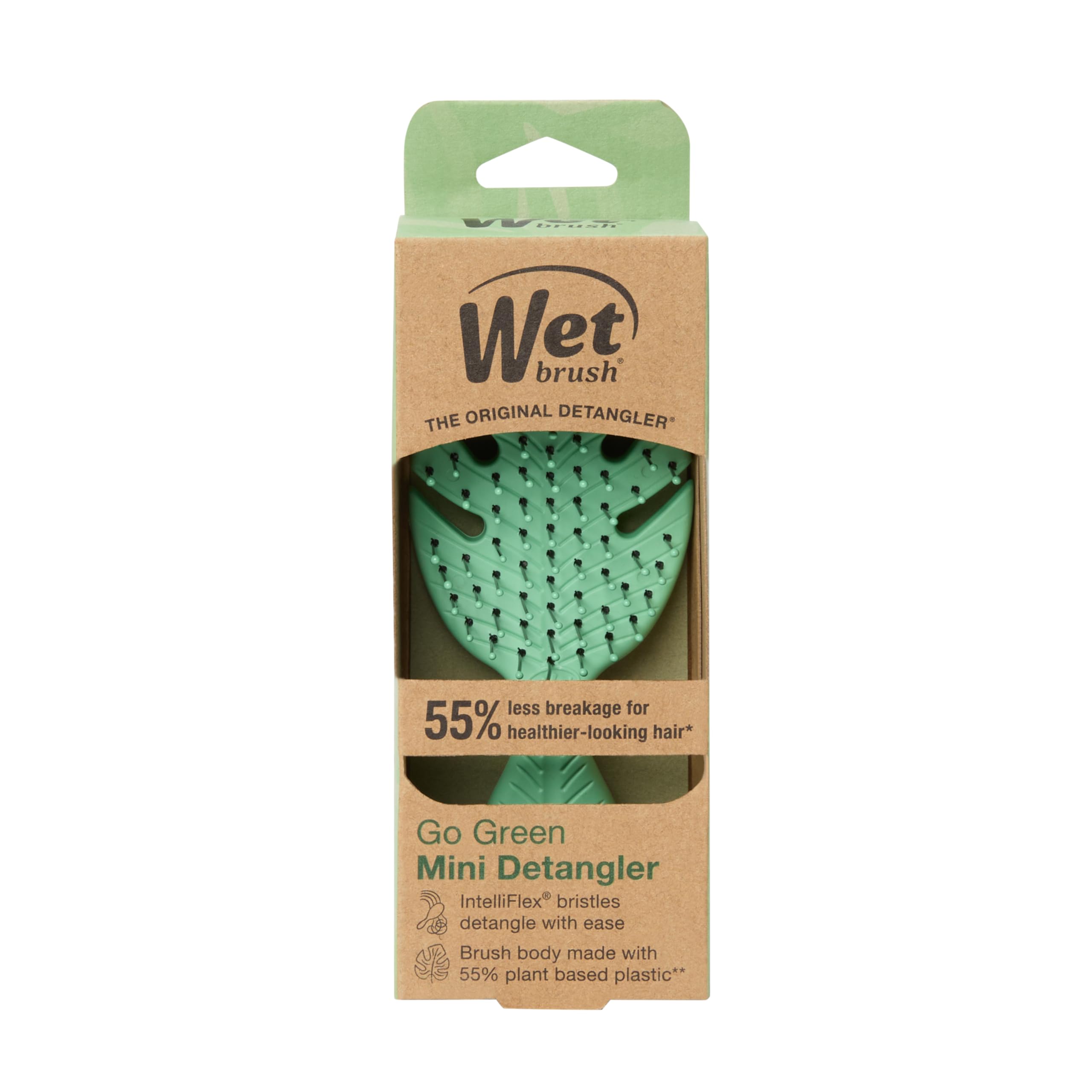 Wet Brush Go Green Mini Detangler, Green - Detangling Travel Hair Brush - Ultra-Soft IntelliFlex Bristles Glide Through Tangles & Gently Loosens Knots While Minimizing Pain, Split Ends & Breakage