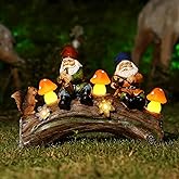 Jy.Cozy Funny Garden Gnome Statue Solar Powered Mushroom Figurine with Squirrel Gnome Durable Resin Outdoor Decoration for Patio Yard Lawn Ornament Housewarming Gift