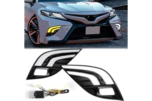 AFOGGEST LED Daytime Running Lights For Toyota Camry Front Bumper Fog Light With Turn Signal Light For Camry SE XSE TRD 2018 2019 2020 Dual-Colors Light with Bezel