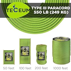 TECEUM Paracord Type III 550 Fluo Green – 50 ft