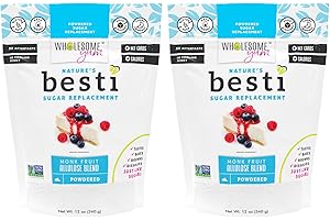 Wholesome Yum Besti Natural Powdered Sugar Substitute - Keto Confectioners Monk Fruit Sweetener Blend With Allulose (No Erythritol) - Non GMO, Zero Carb, Zero Calorie, No Aftertaste (12 oz, 2 Pack)
