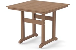Homenjoy Square Outdoor Dining Tables for 4, HDPE Weather Resistant Patio Dining Table, 35" Outdoor Tables for Patio with 1.96" Umbrella Hole for Patio, Balcony, Backyard, Light Brown