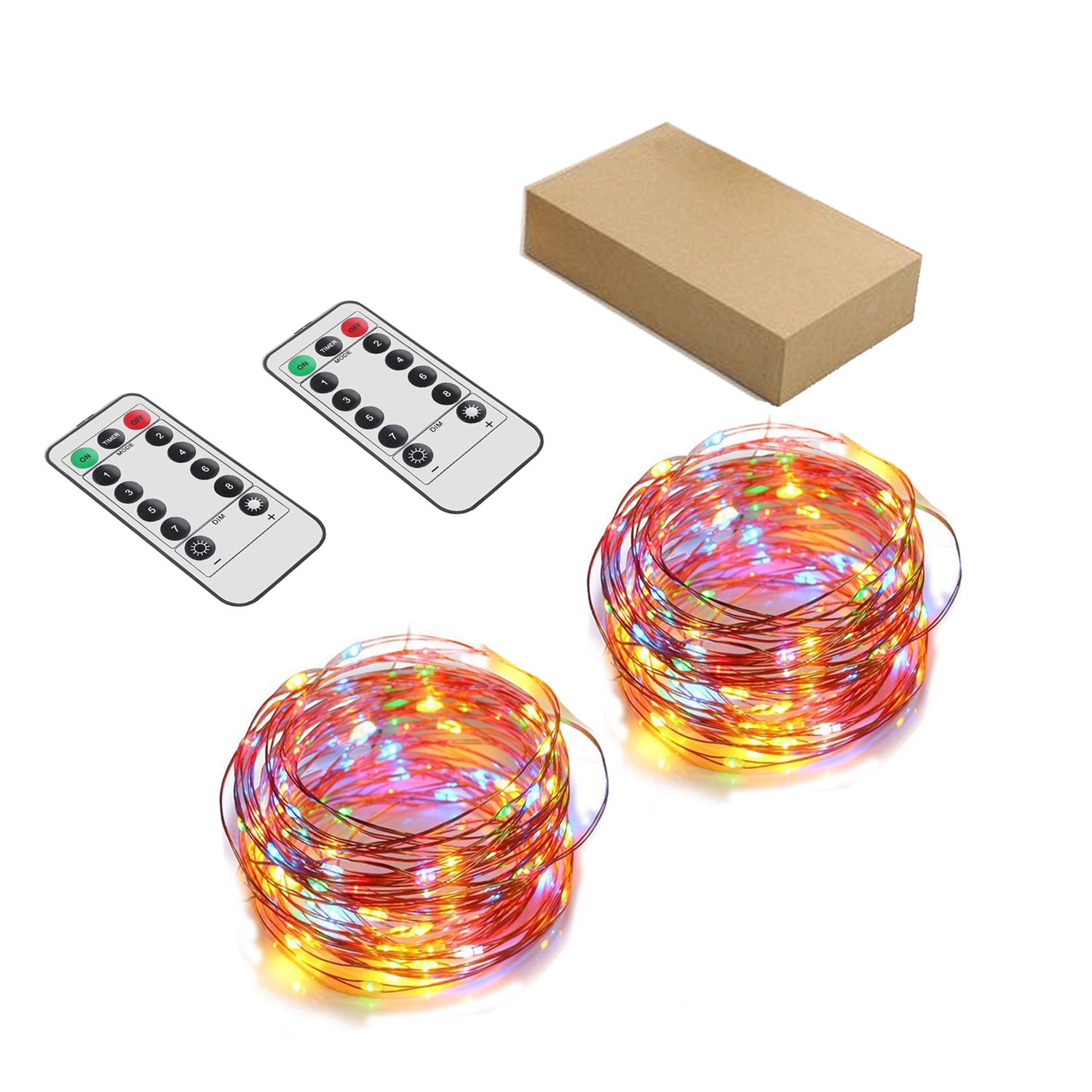 LENPOW 2 Pack Led Starry Fairy String Lights Super Bright Firefly Rope Lamp Twinkle Lantern 16.4ft 50 Led Waterproof 8 Modes Remote Control for Wedding Festival Decor Battery Operated (Multicolor)