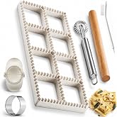 Ravioli Maker Press, Ravioli Cutter, 8-Holes Square Mold, Empanada Press | 1.8-Inch Square Design Makes 8 Ravioli At Once; Includes Cutter Wheel, Dough Cutter, Rolling Pin and Cleaning Brush.