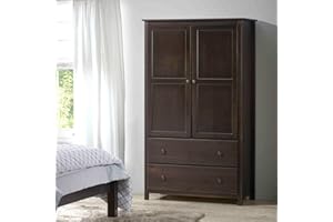 Grain Wood Furniture Shaker 2-Door Wardrobe, Solid Wood with Expresso Finish