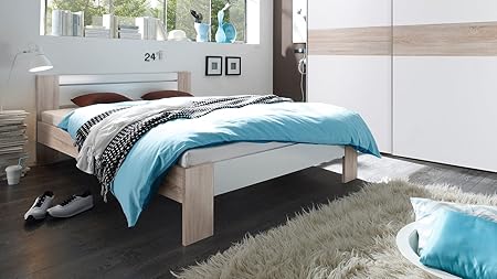 Gästebett Futonbett Kinderbett VEGA Eiche Sägerau Dekor / weiss 140 x 200 cm Lgfl. inkl. Rost und Matratze