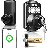 TEEHO TE018 Smart Keypad Door Lock with Handle, App Control, Matte Black | Keyless Access for Front Rentals, App Control, Code Sharing, Auto Lock, ANSI Grade 3 Security, IP55 Waterproof, Easy Install