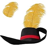 Puss Cosplay Tricorn Hat Colonial Style Cowboy Costume Hat with Yellow Feather Halloween (Head Circumference 24 IN)