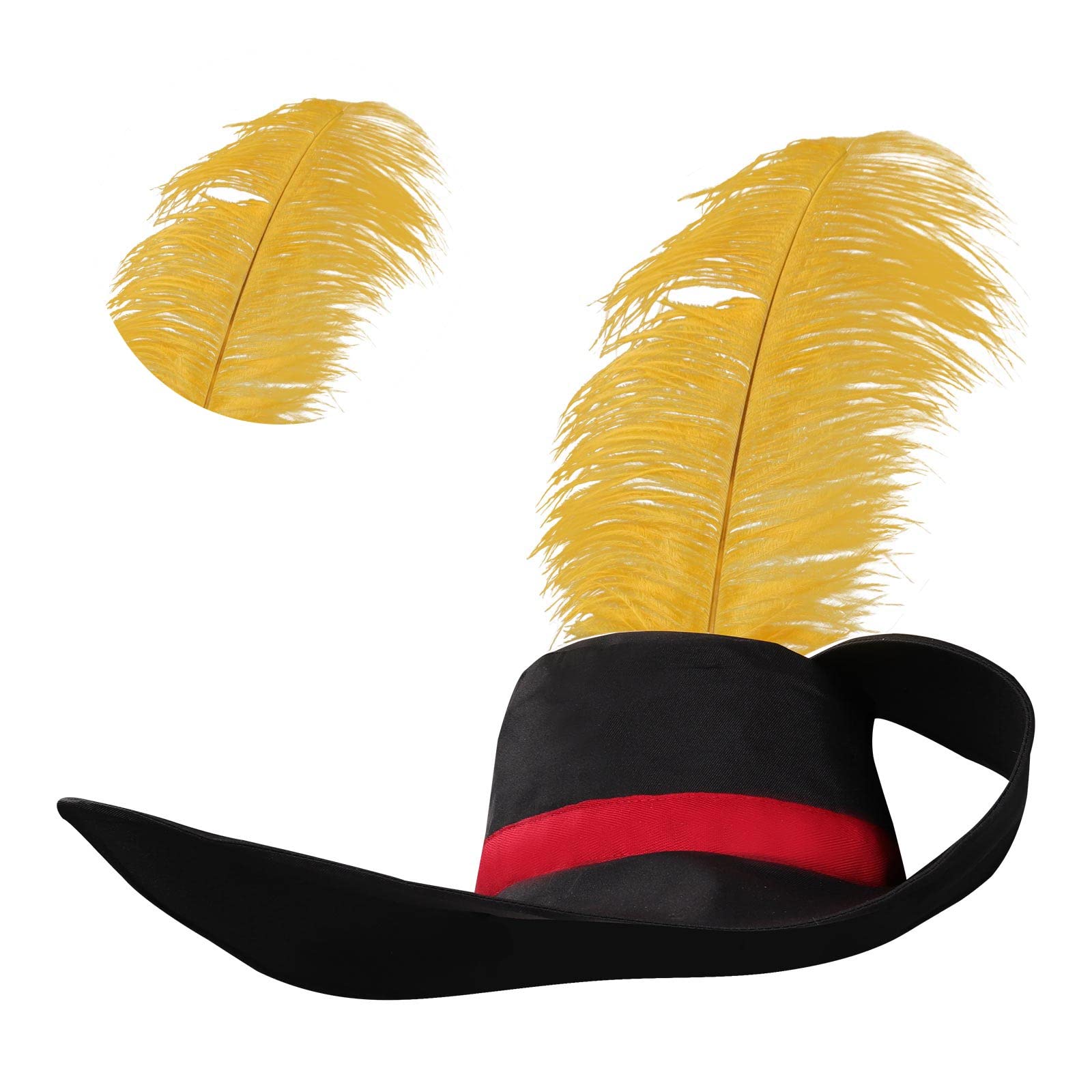 Photo 1 of Byvitoy Adults Puss Cosplay Tricorn Hat Colonial Style Cowboy Costume Hat with Yellow Feather for Halloween Party