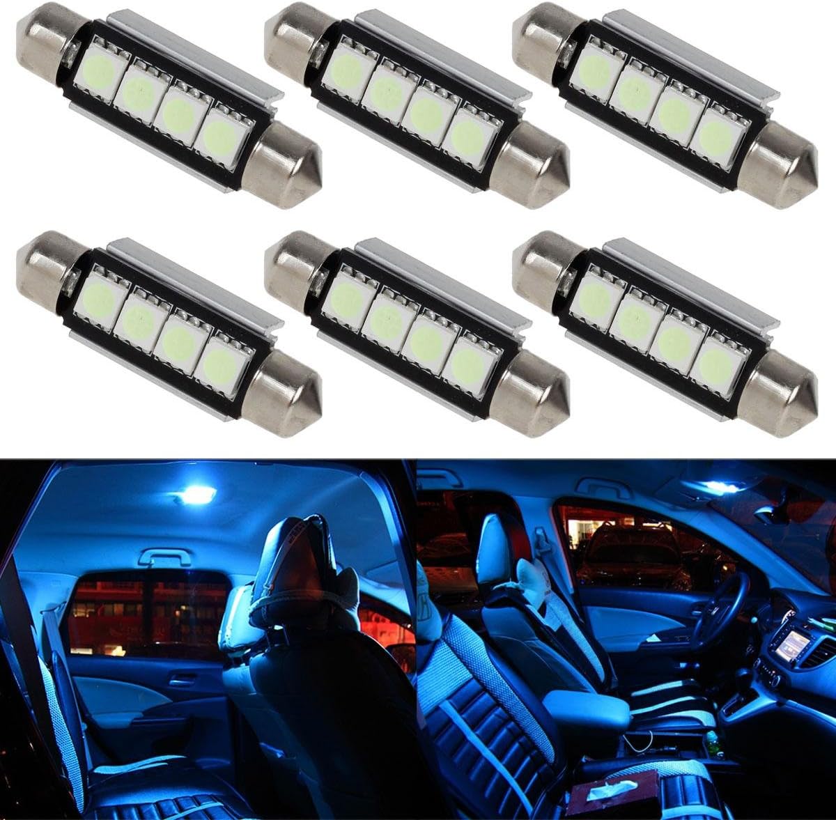 Amazon Com Partsam 6x Ice Blue Canbus 42mm Festoon Bulbs 4smd