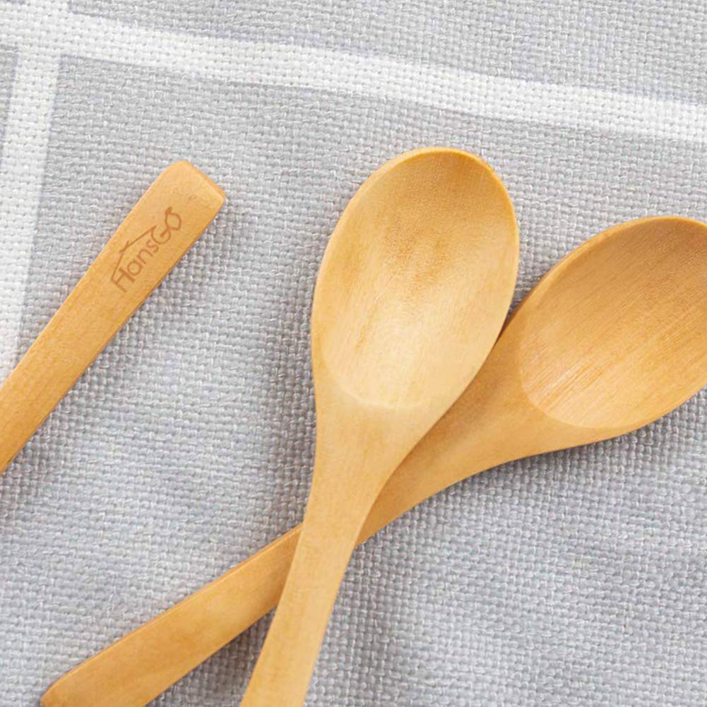 HansGo Small Wooden Spoons, 12PCS Small Soup Spoons Serving Spoons Wooden Teaspoon for Coffee Tea Jam Bath Salts