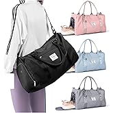 Small Black Sports Gym Duffel Bags for Women Men, Travel Totes Bag Cute Weekender bag with Wet Pocket and Shoe Compartment for Carry On, Gym, Dance, Overnight, Sport Pickleball, Tennis, Racketball