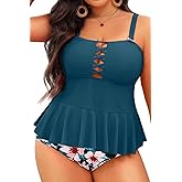 Yonique Plus Size Swimsuits for Women Tummy Control Two Piece Bathing Suits Peplum Tankini Tops High Waisted Swimwear