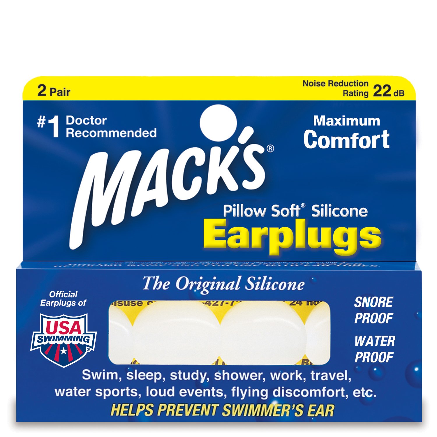 Mack's Pillow Soft Silicone Putty Ear Plugs - Pack of 2 Pairs