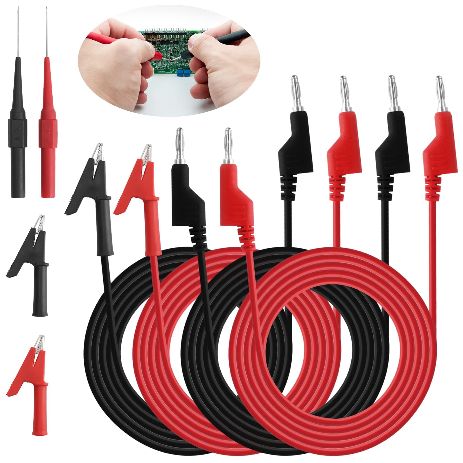 Multimeter Test Leads Set, Electronic Test Leads with Alligator Clips Electrical Replaceable Probes Multimeter Test Pins for Physics lab, workshop, school, home and industry (1000V / 19A)