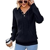CiCiBird Women Fall Hoodies Sweater Knit V Neck Tops Oversized Fashion Pullover Casual Long Sleeve Shirts with Pockets