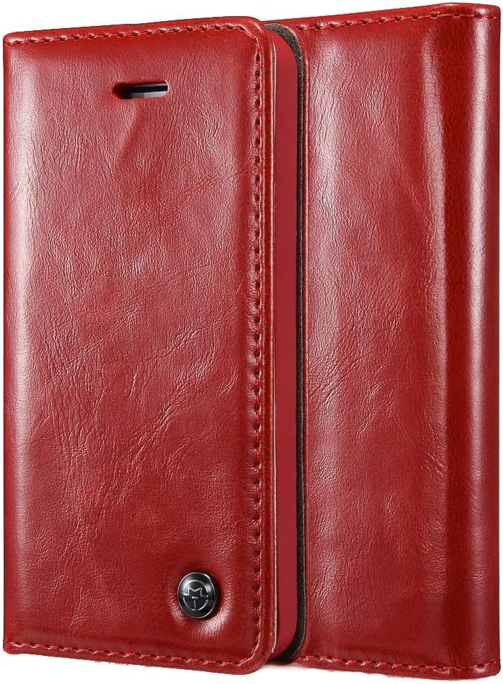 GUOQING Phone Case Case for iPhone 5/5S/5SE,Premium PU Leather Folio Flip Cover with Kickstand,Retro Wallet Foldable Card Holder Protective Cover (Color : Red)