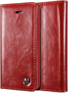 GUOQING Phone Case Case for iPhone 5/5S/5SE,Premium PU Leather Folio Flip Cover with Kickstand,Retro Wallet Foldable Card Holder Protective Cover (Color : Red)