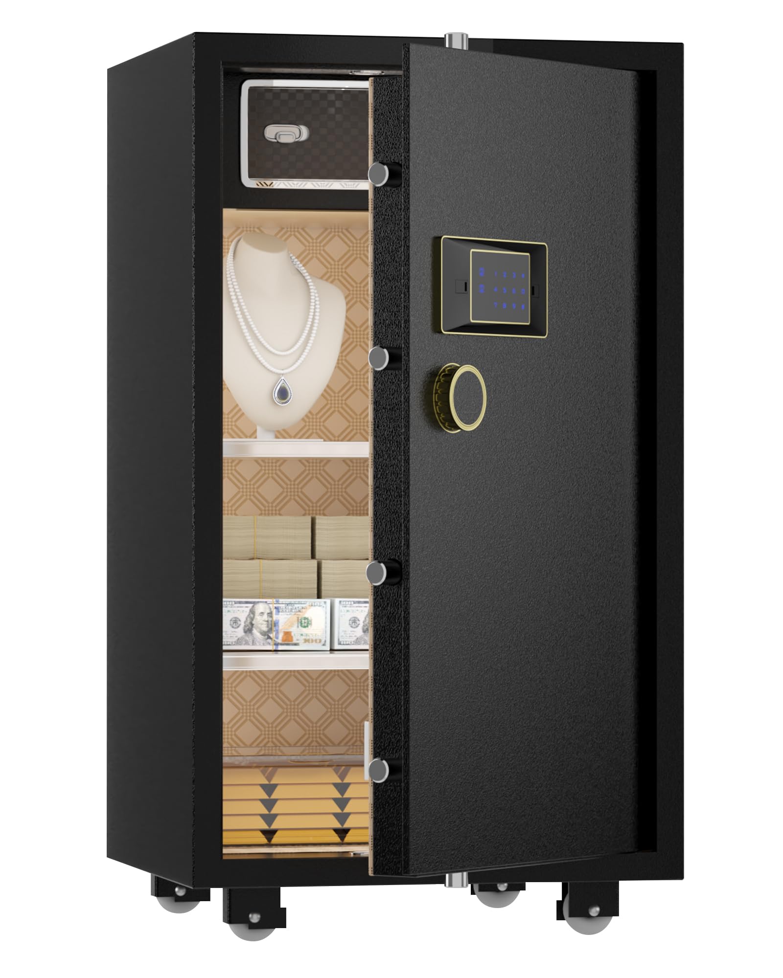 Photo 1 of TIGERKING 7.2 Cu Ft Large Home Security Safe – Solid Steel Jewelry Cabinet, Touchscreen Keypad, Adjustable Shelves, Easy to Use, Anti-Theft Protection, Perfect for Families (Black, Classic Style) (FACTORY SEALED) 