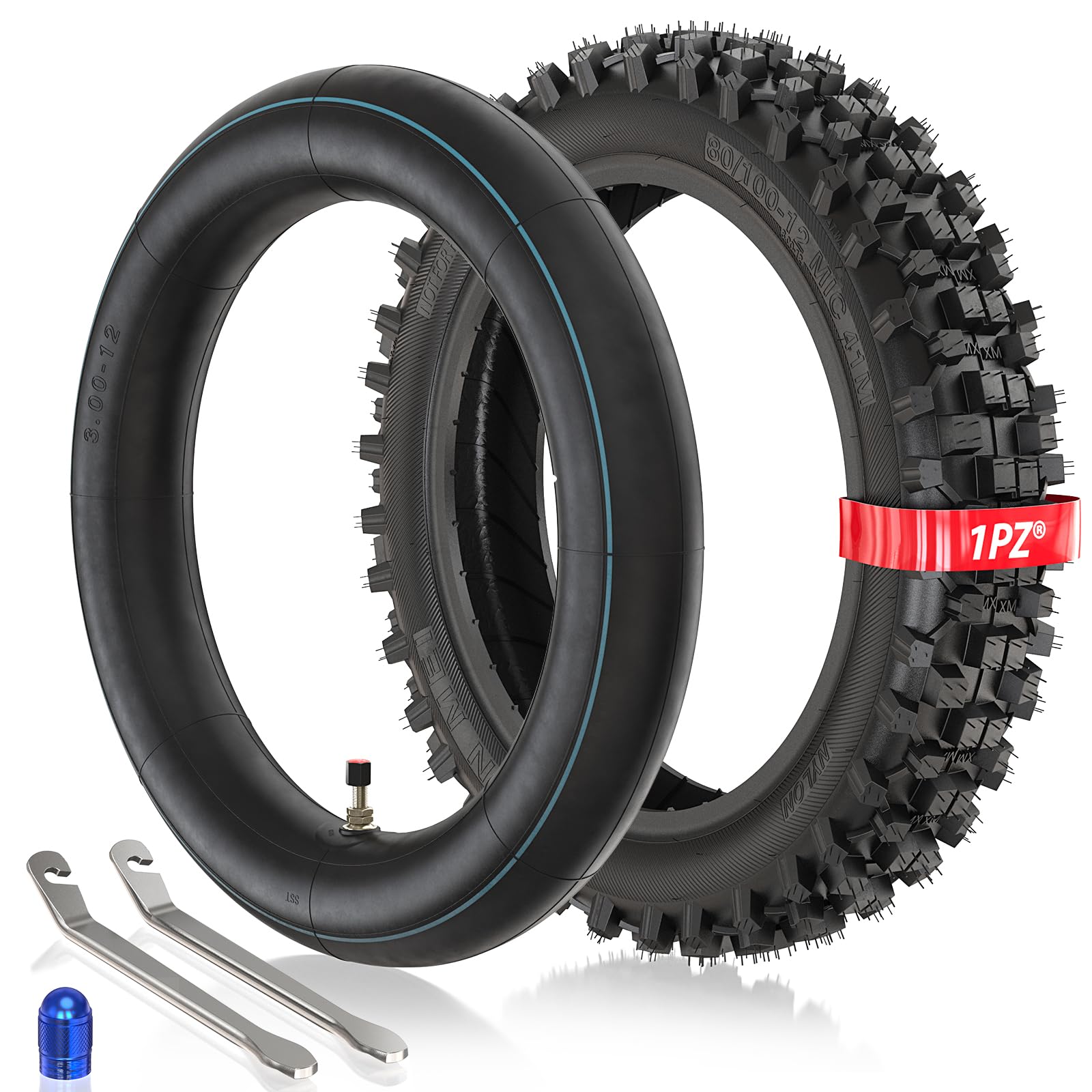 Photo 1 of 1PZ EHX-C8K 3.00-12 Tire & Inner Tube 80/100-12 Replacement for Honda CRF70 XR70 CR60R KLX110 KX60 Suzuki DRZ110 DS80 JR80 RM50 PW80 TTR YZ60 65SX 90cc 110cc 125cc SSR Off Road Motocross Pit Dirt Bike