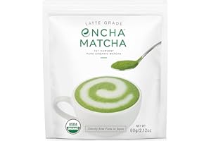 Encha Latte Grade Matcha Green Tea - First Harvest Organic, From Uji, Japan (60g/2.12 Ounce) Premium Powder for matcha latte/ smoothie | Caffeine, L-Theanine, No added sugar
