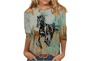GENERIC Horses Lover Shirt for Women Horse Racing Tops Tshirt Funny 3/4 Sleeve T-Shirt Casual Animal Graphic Tees