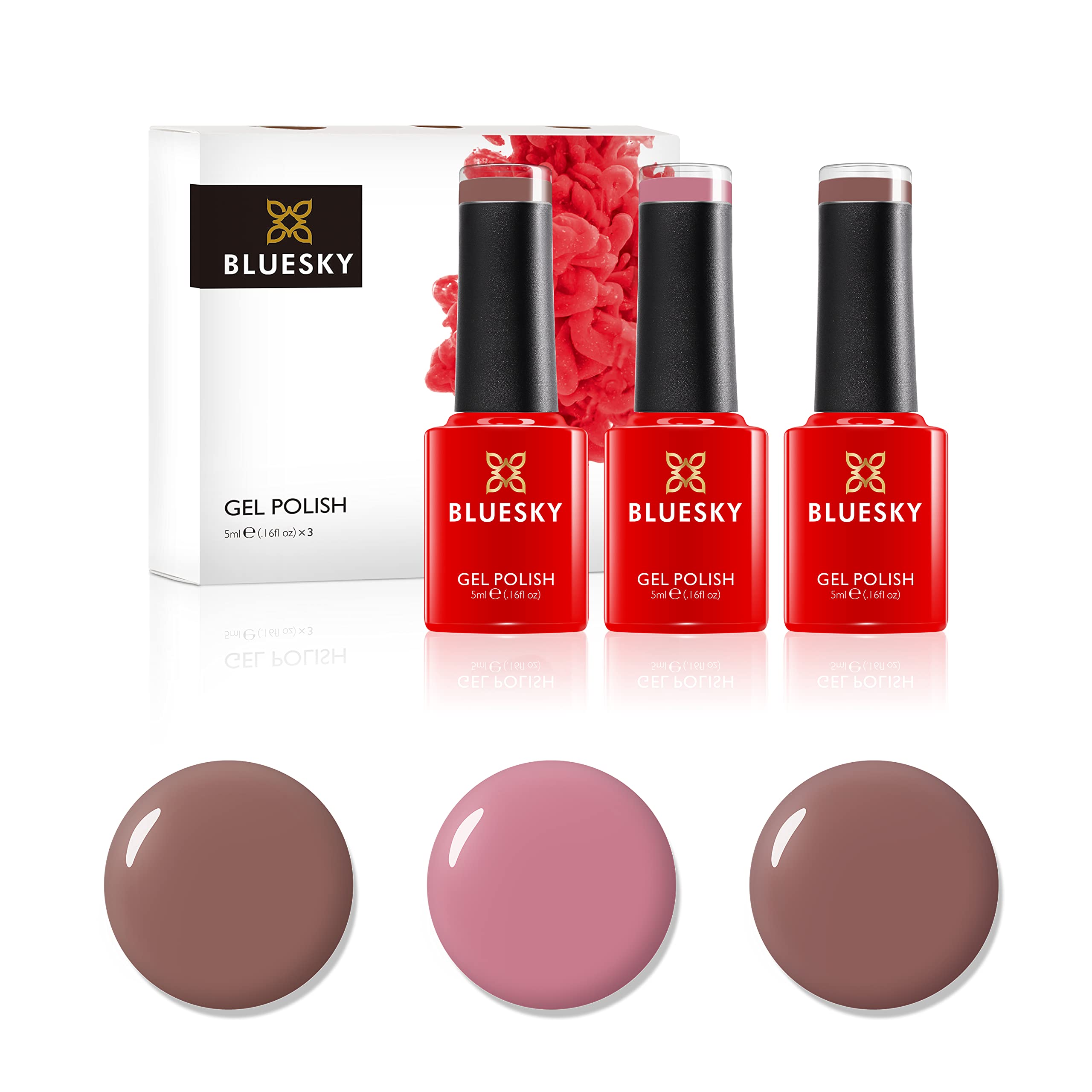 BLUESKY Gel Nail Polish Set, Clay Canyon 80571, Light Brown A043, Satin Nightie 80563, (Requires Curing Under Uv/Led Lamp), Warm Nudes, 5 ml (Pack of 3) — image 1