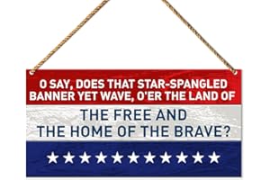 QVUXZ America Patriotic Sign Decor, Does That Star-Spangled Banner Yet Wave, July 4th Home Front Door USA Decor Independence Day Memorial Day Plaque Decoration for Home Porch Office Party