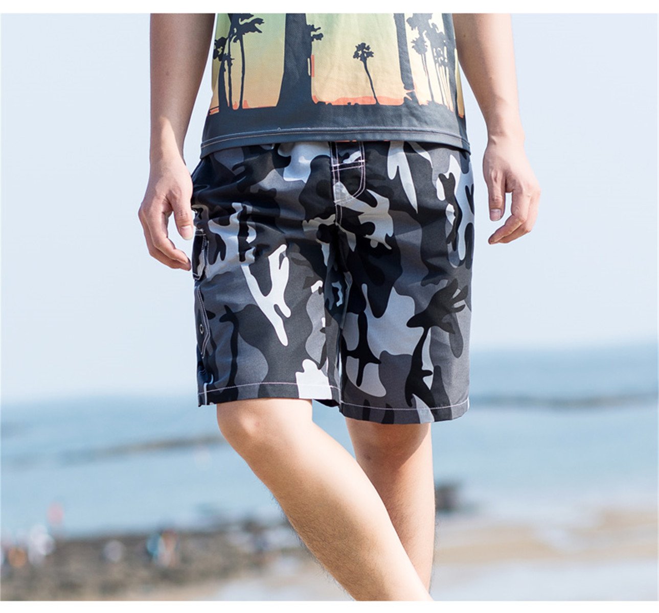 Men\'s Swim Trunks Quick Dry Camo Board Shorts Daily Beach Shorts with Pockets