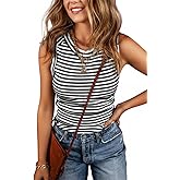 Women's Striped Ribbed Tank Tops Slim Fit Sleeveless Crewneck Summer Tops for Women Casual Going Out Ribbed Knit Shirts