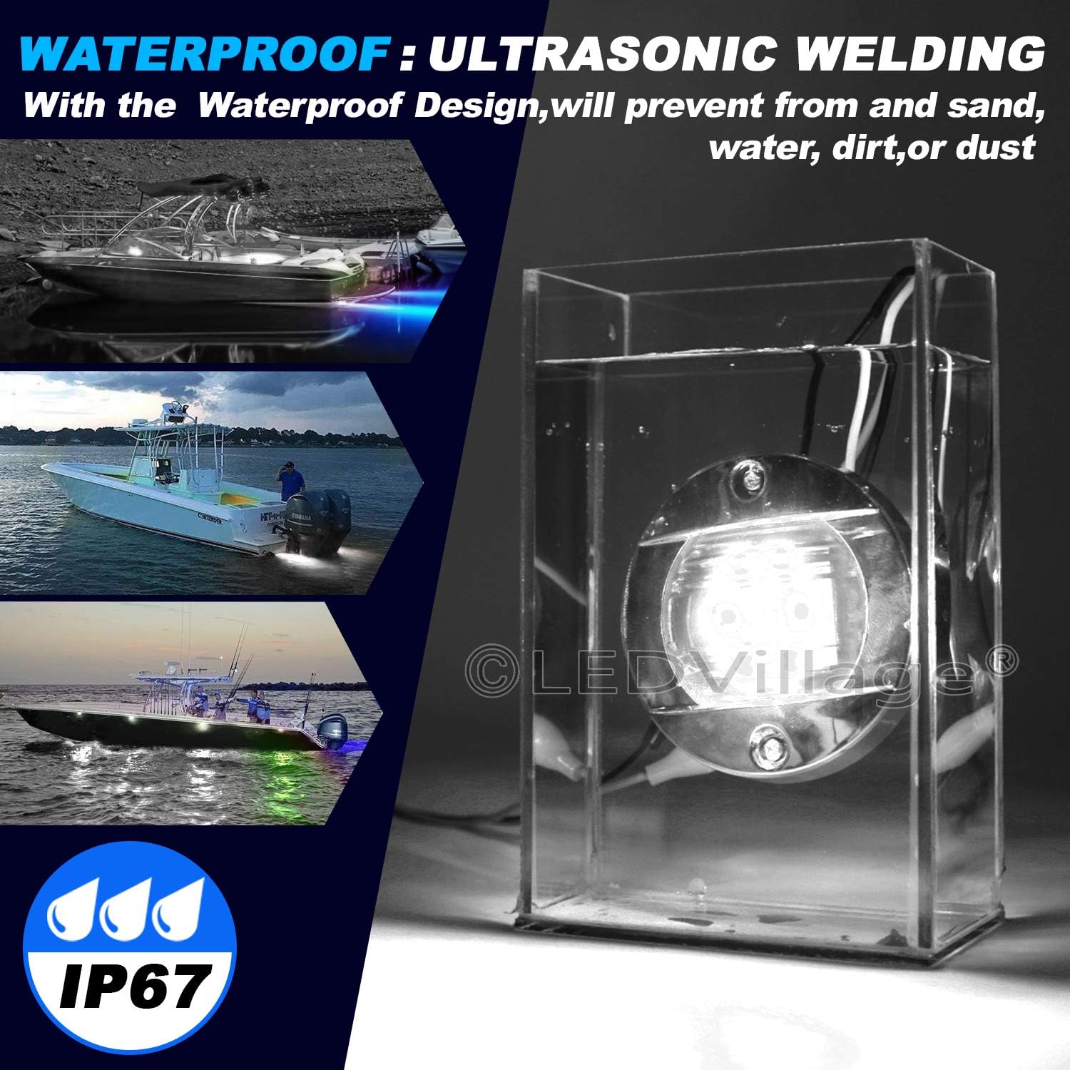 [Pack of 4] 3 Inch Ledvillage White LED Round Marine Navigation Lights with Chrome Base 6 Diodes Stern Anchor Lamp Transom Mount for Trailer Boat Truck Kayak Cab Skeeter Universal 12V DC Waterproof OT