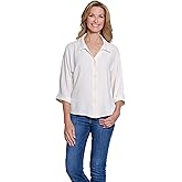 MULTIPLES Womens Clothing | Turn-Up Cuff Dolman Sleeve Y-Neck Button Front Shirt | Dressy & Casual Clothing for Women