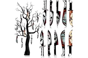 SSAILUE DECOR Scary Halloween Decorations Horror Movie Characters Wooden Hanging Sign Halloween Wooden Knife Shape Hanging Decorations for Halloween Door Home Wall Decorations 10PCS