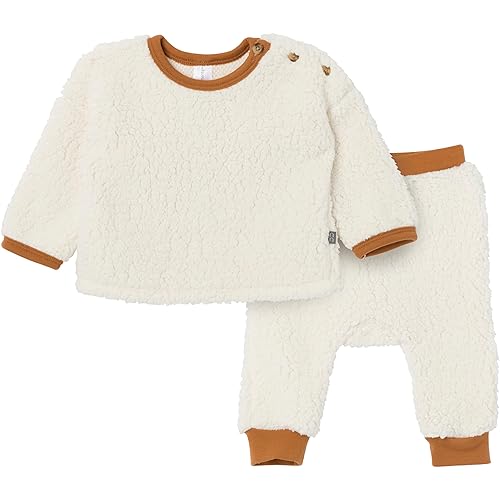 Modern Moments by Gerber Baby Girls' Microplush Drop Shoulder Pant Set, Ivory, 24 Months