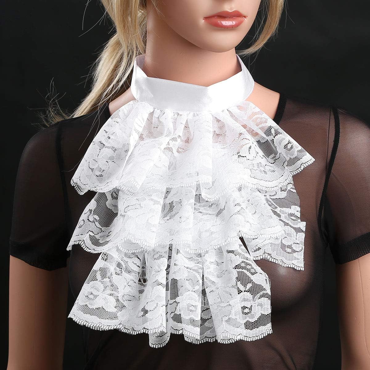 CHICTRY Lace Jabot Victorian Renaissance Ruffled Neck Collar Colonial Pirate Costume Accessory Cosplay Fancy Dress White One Size - Image 3