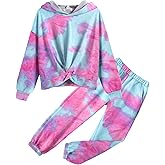 Arshiner Girl's 2 Piece Outfits Tie-dye Twist Front Pullover Hooded Sweatsuits Sweatshirt and Sweatpants Clothing Set