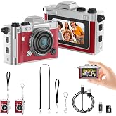 Dienspeak Retro Mini Digital Camera Keychain, 2K HD, 16GB Card, Red | Leather-Wrapped Zinc Alloy Body, 2MP Photos, Built-In Flash, 6 Color Filters, OTG Transfer, For Travel, Vlogging And Memories