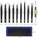 Luckynono Precision ESD Tweezers Set 10pcs Anti-Static Stainless Steel Kit view 2